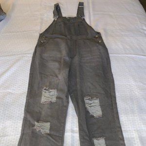 Distressed Gray Denim Overalls - XL (New)
